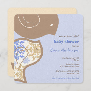 Blue Damask Chicks Baby shower Party Invitation Kaart