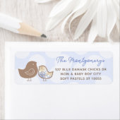 Blue Damask Chicks Boy Baby shower Adresetiketten Etiket (Insitu)