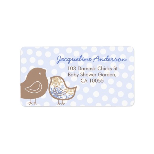 Blue Damask Chicks Boy Baby shower Adresetiketten Etiket (Voorkant)