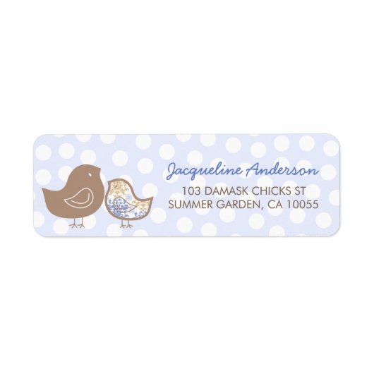 Blue Damask Chicks Boy Baby shower Adresetiketten Etiket (Voorkant)