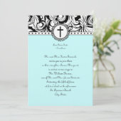 Blue Damask Christelijke Wedding Invitation Kaart (Staand voorkant)