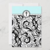 Blue Damask Christelijke Wedding Invitation Kaart (Achterkant)