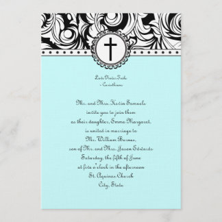 Blue Damask Christelijke Wedding Invitation Kaart