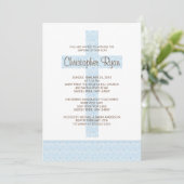 Blue Damask Cross Baby Baptisme Inname Kaart (Staand voorkant)