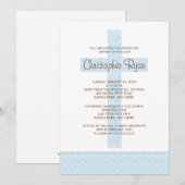 Blue Damask Cross Baby Baptisme Inname Kaart (Voorkant / Achterkant)