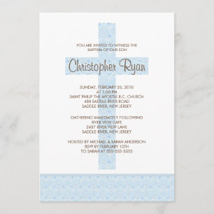 Blue Damask Cross Baby Baptisme Inname Kaart
