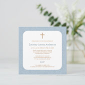 Blue Damask & Cross-Baptism-uitnodigingen Kaart (Staand voorkant)