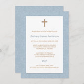 Blue Damask & Cross-Baptism-uitnodigingen Kaart (Voorkant / Achterkant)