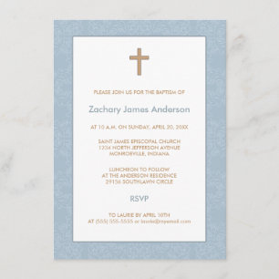 Blue Damask & Cross-Baptism-uitnodigingen Kaart