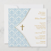 Blue Damask Cross Boy doop Kaart (Voorkant)
