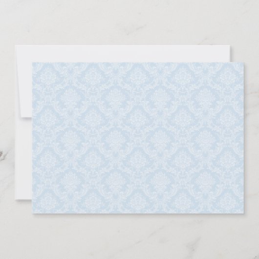 Blue Damask Cross Boy Fotodoop uitnodiging (Achterkant)