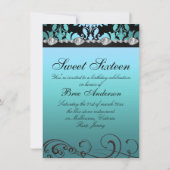 Blue Damask & Diamond Afbeelding Sweet 16 Uitnodig Kaart (Achterkant)