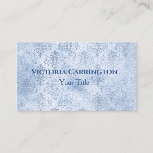 Blue Damask Elegant Typografie Visitekaartje (Voorkant)