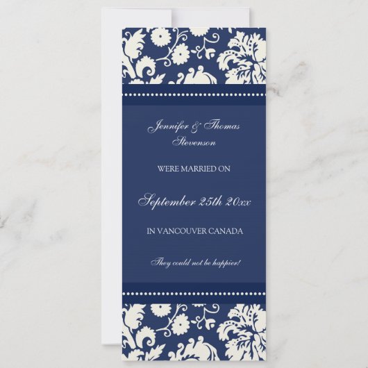 Blue Damask Elopement koninklijke kaarten (Achterkant)