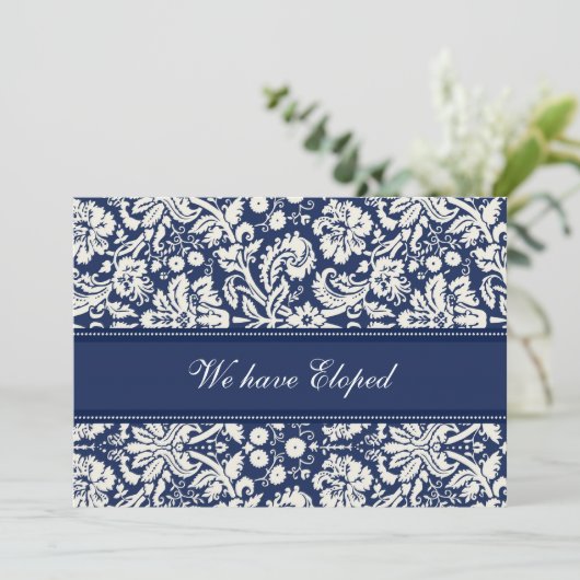 Blue Damask Elopement koninklijke kaarten (Staand voorkant)