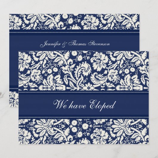 Blue Damask Elopement koninklijke kaarten (Voorkant / Achterkant)