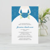 Blue Damask en Florals Bridal Shower Invitations Kaart (Staand voorkant)
