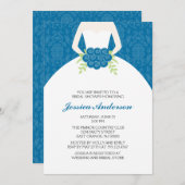 Blue Damask en Florals Bridal Shower Invitations Kaart (Voorkant / Achterkant)