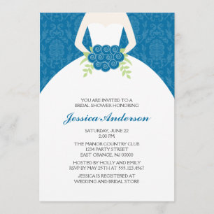 Blue Damask en Florals Bridal Shower Invitations Kaart