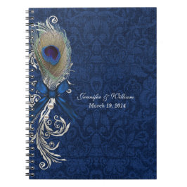 Blue Damask en Peacock Feather Bruiloft Notitieboe Notitieboek