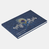 Blue Damask en Peacock Feather Wedding Guest Book Gastenboek (Hoek)