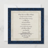 Blue damask en Pearls bruiloft-uitnodiging Kaart (Achterkant)