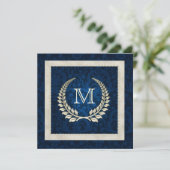 Blue damask en Pearls bruiloft-uitnodiging Kaart (Staand voorkant)