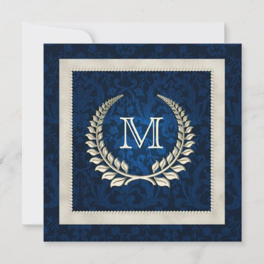 Blue damask en Pearls bruiloft-uitnodiging Kaart (Voorkant)