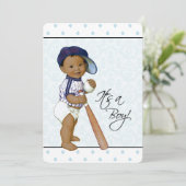 Blue Damask Etnische Baby Boy Shower Kaart (Staand voorkant)