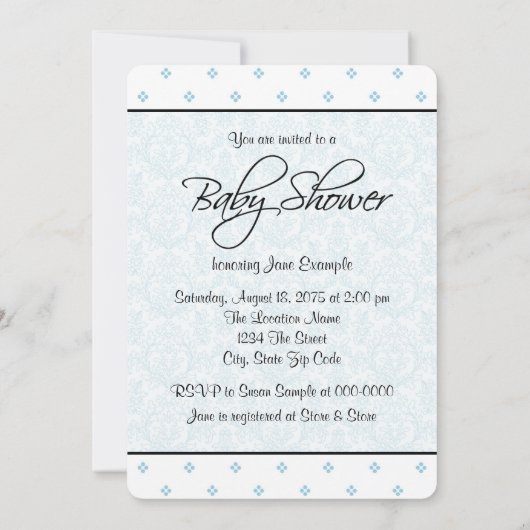 Blue Damask Etnische Baby Boy Shower Kaart (Achterkant)