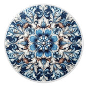 Blue Damask Fleur Mandala Keramische Knop (Voorkant)