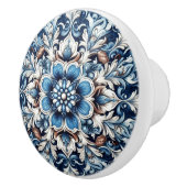Blue Damask Fleur Mandala Keramische Knop (Rechts)