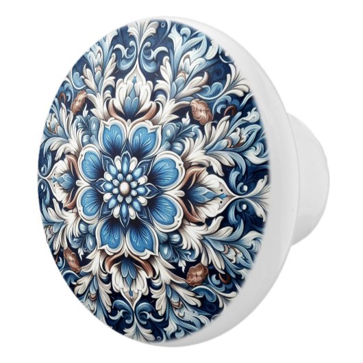 Blue Damask Fleur Mandala Keramische Knop (Rechts)