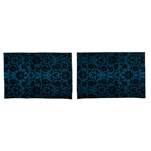 Blue Damask Floral Pattern Kussensloop (Voorkant-Set)