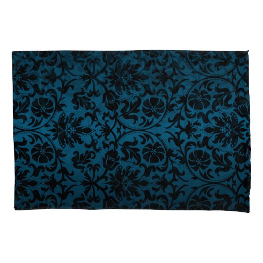 Blue Damask Floral Pattern Kussensloop (Voorkant-Links)