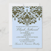 Blue Damask Formal Introduction Birth Announement Aankondiging (Voorkant)