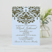 Blue Damask Formal Introduction Birth Announement Aankondiging (Staand voorkant)