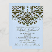 Blue Damask Formal Introduction Birth Announement Aankondiging (Voorkant / Achterkant)