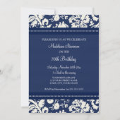 Blue Damask Foto 70th Birthday Party Invitations Kaart (Achterkant)