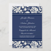 Blue Damask Foto Verloving Announcement Kaarten (Achterkant)