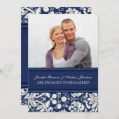 Blue Damask Foto Verloving Announcement Kaarten (Voorkant / Achterkant)