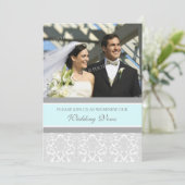 Blue Damask Foto Wedding Vow Renewal Uitnodigingen (Staand voorkant)