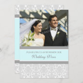 Blue Damask Foto Wedding Vow Renewal Uitnodigingen (Voorkant / Achterkant)