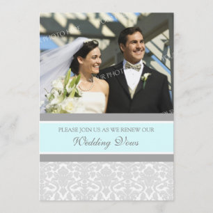 Blue Damask Foto Wedding Vow Renewal Uitnodigingen
