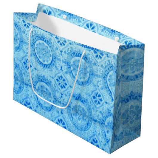 Blue Damask Gift Bag Groot Cadeauzakje (Voorkant Gekanteld)