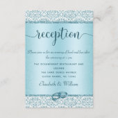 Blue Damask Glitter Wedding Reception Informatiekaartje (Voorkant)