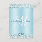 Blue Damask Glitter Wedding Reception Informatiekaartje (Achterkant)