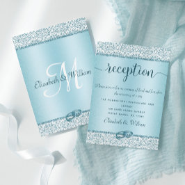 Blue Damask Glitter Wedding Reception Informatiekaartje