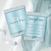 Blue Damask Glitter Wedding Reception Informatiekaartje