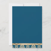 Blue Damask Gold Script Elegant Wedding Save The Date (Achterkant)